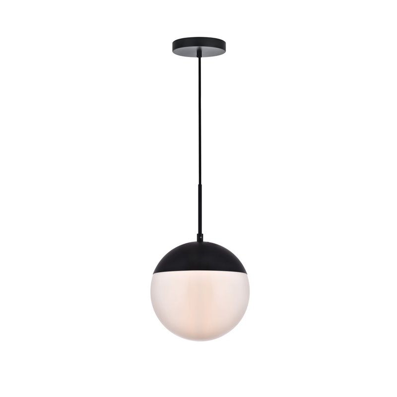 Living District Eclipse 1-Light Metal & Glass Pendant in Black/Frosted White