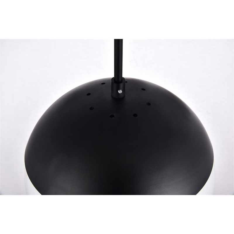 Living District Eclipse 1-Light Metal & Glass Pendant in Black/Frosted White