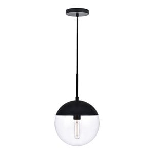 Living District Eclipse 1-Light Metal & Glass Pendant in Black and Clear