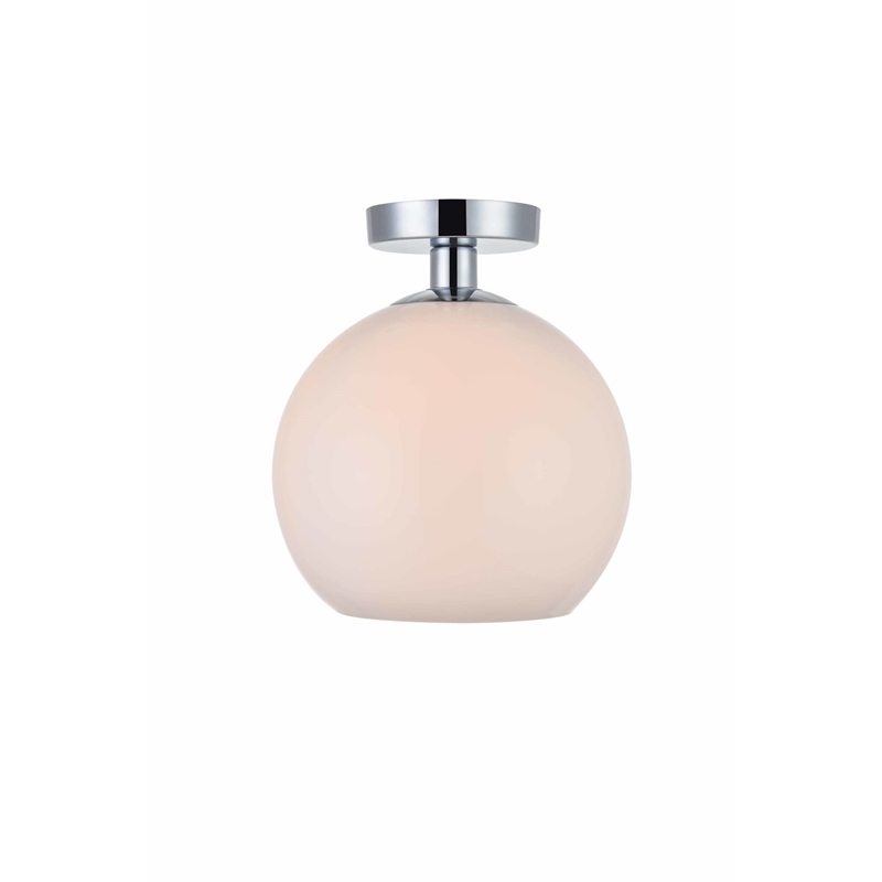 Living District Baxter 1-Light Metal Flush Mount in Chrome and Frosted White