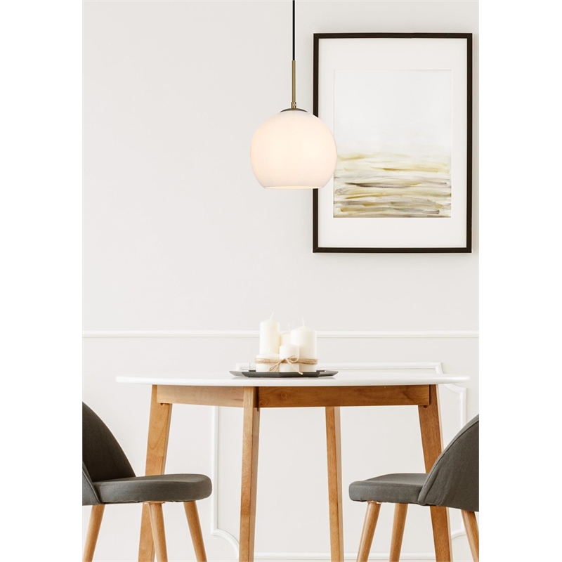 Living District Baxter 1-Light Metal Pendant in Brass & Frosted White