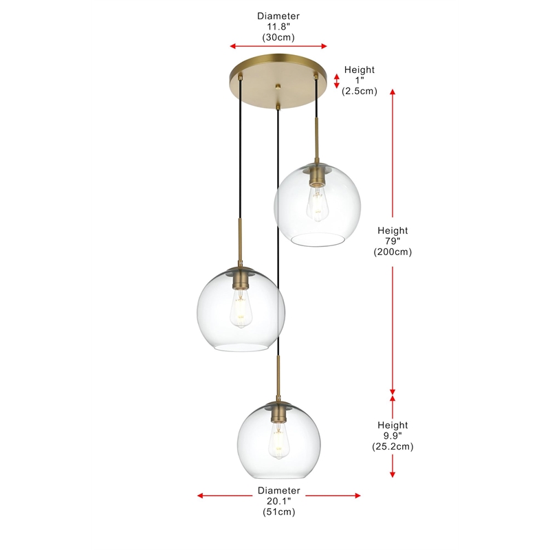 Living District Baxter 3-Light Metal Pendant in Black and Clear
