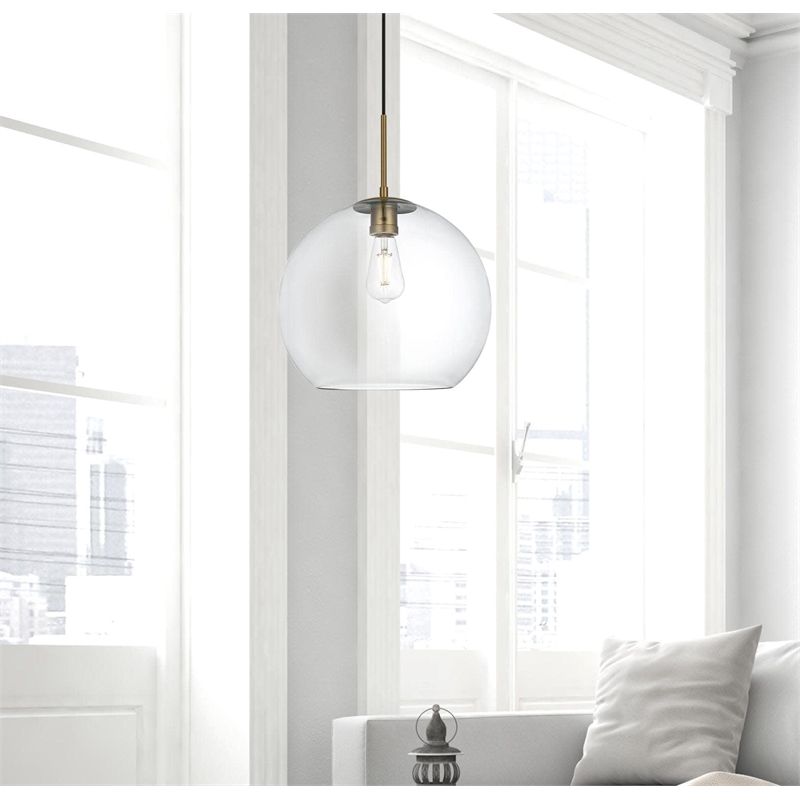 Living District Baxter 1-Light Metal Pendant in Brass & Clear Finish