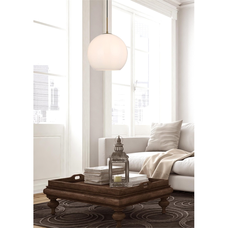 Living District Baxter 1-Light Metal Pendant in Brass and White Finish