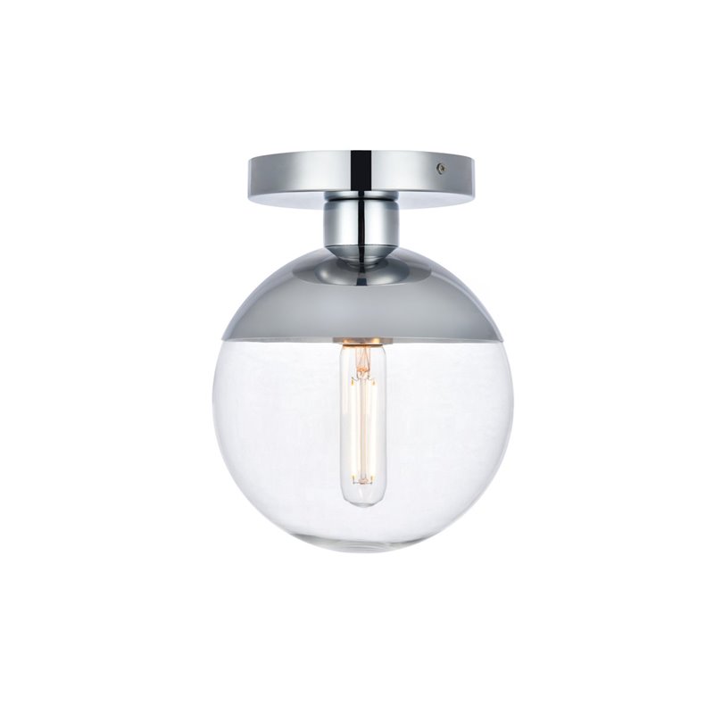 Living District Eclipse 1-Light Metal & Glass Flush Mount in Chrome/Clear