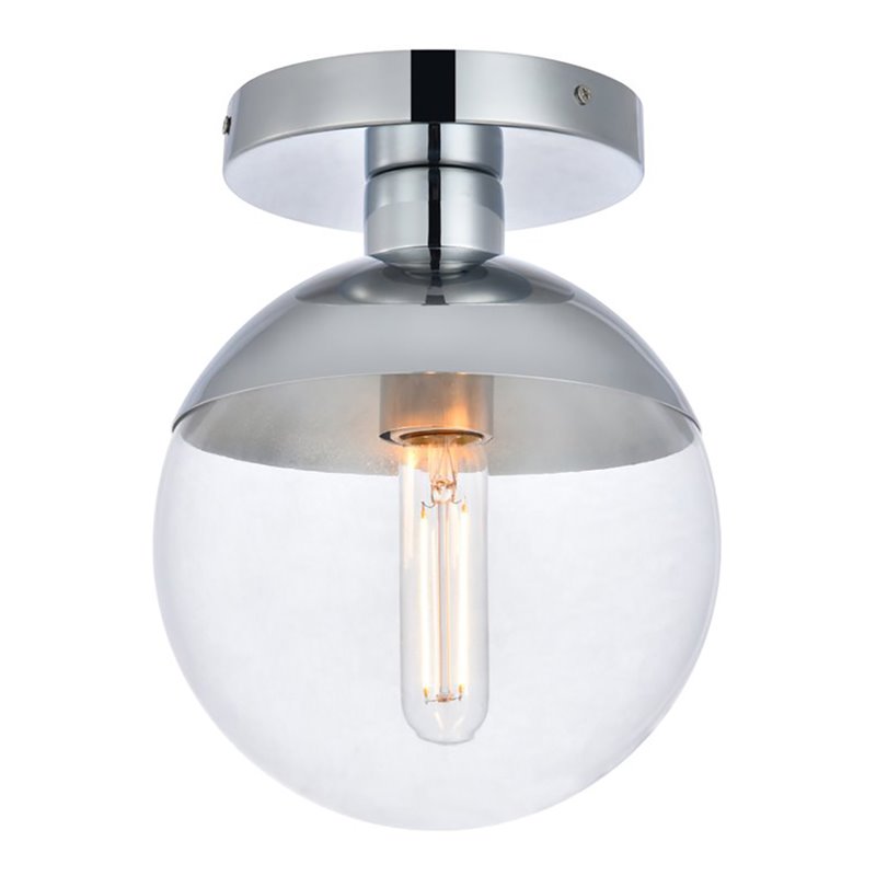 Living District Eclipse 1-Light Metal & Glass Flush Mount in Chrome/Clear