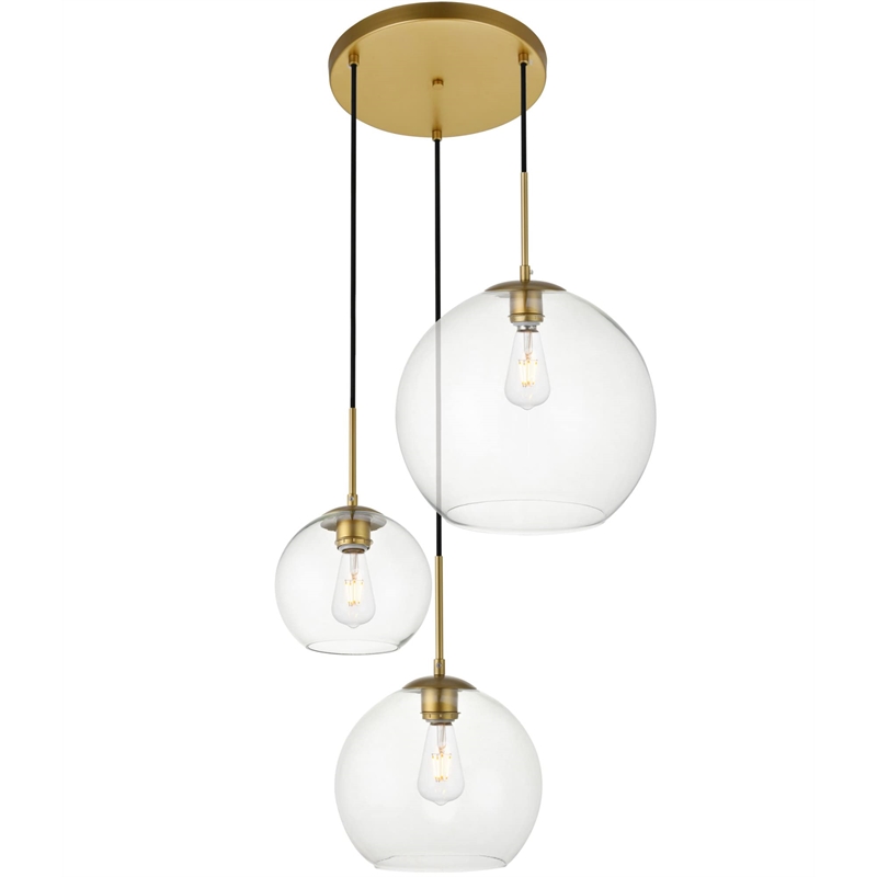 Living District Baxter 3-Light Metal Pendant in Brass & Clear Finish