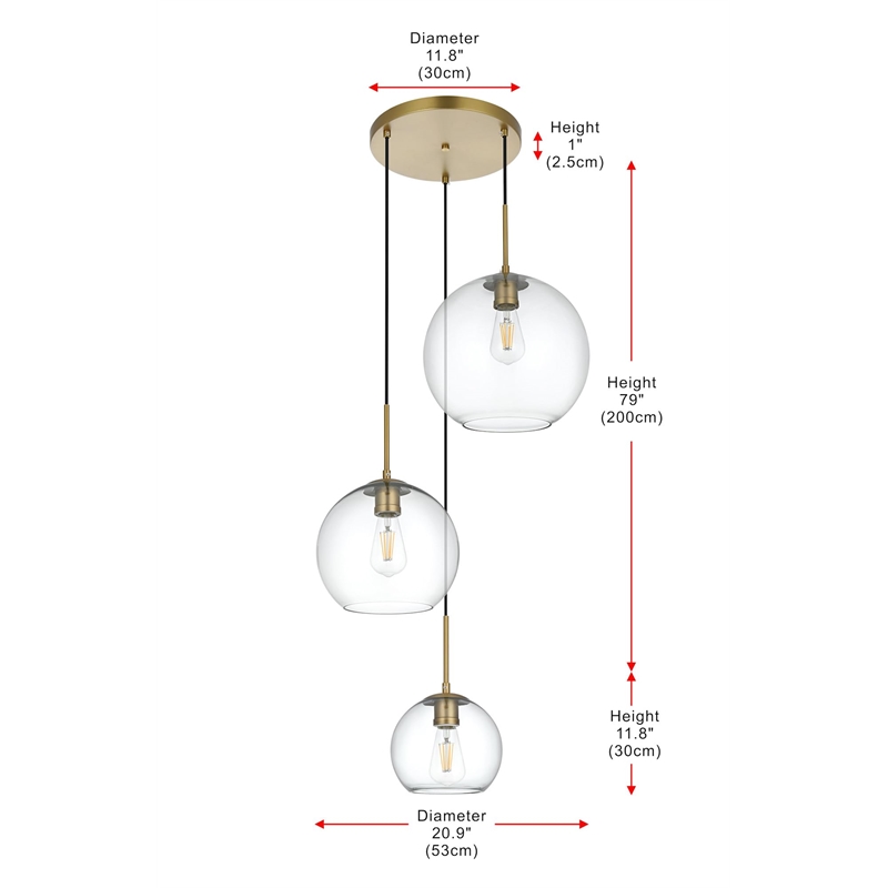 Living District Baxter 3-Light Metal Pendant in Brass & Clear Finish
