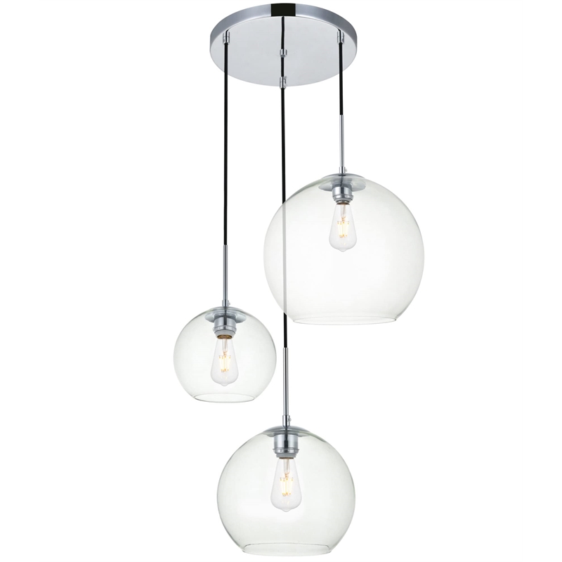 Living District Baxter 3-Light Metal Pendant in Chrome and Clear Finish