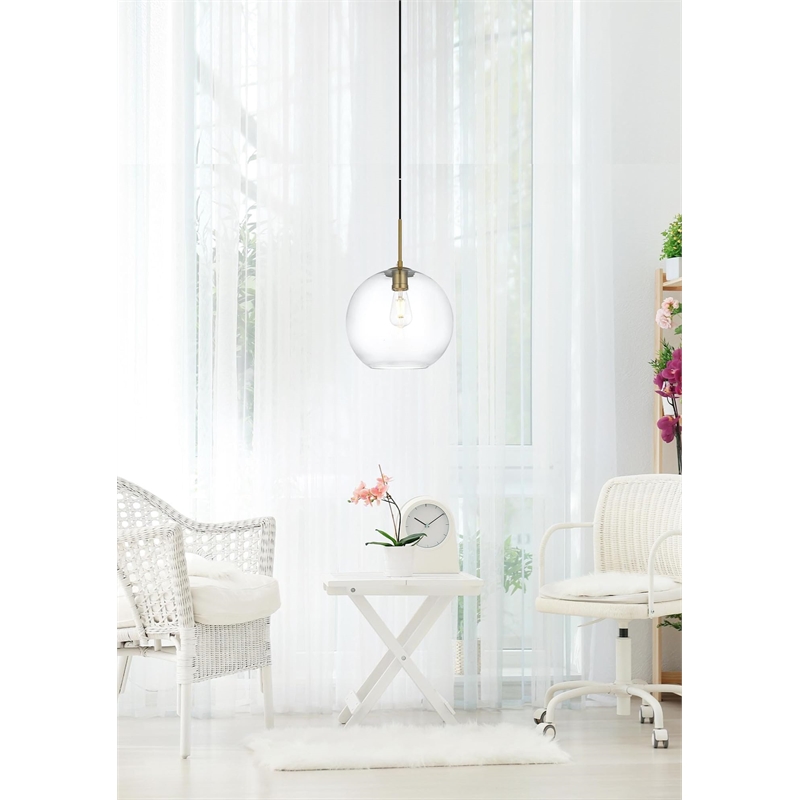 Living District Baxter 1-Light Metal Pendant in Brass and Clear