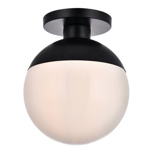 Living District Eclipse 1-Light Metal & Glass Flush Mount in Frosted White/Black