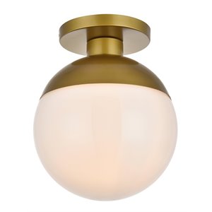 Living District Eclipse 1-Light Metal & Glass Flush Mount in Brass/Frosted White