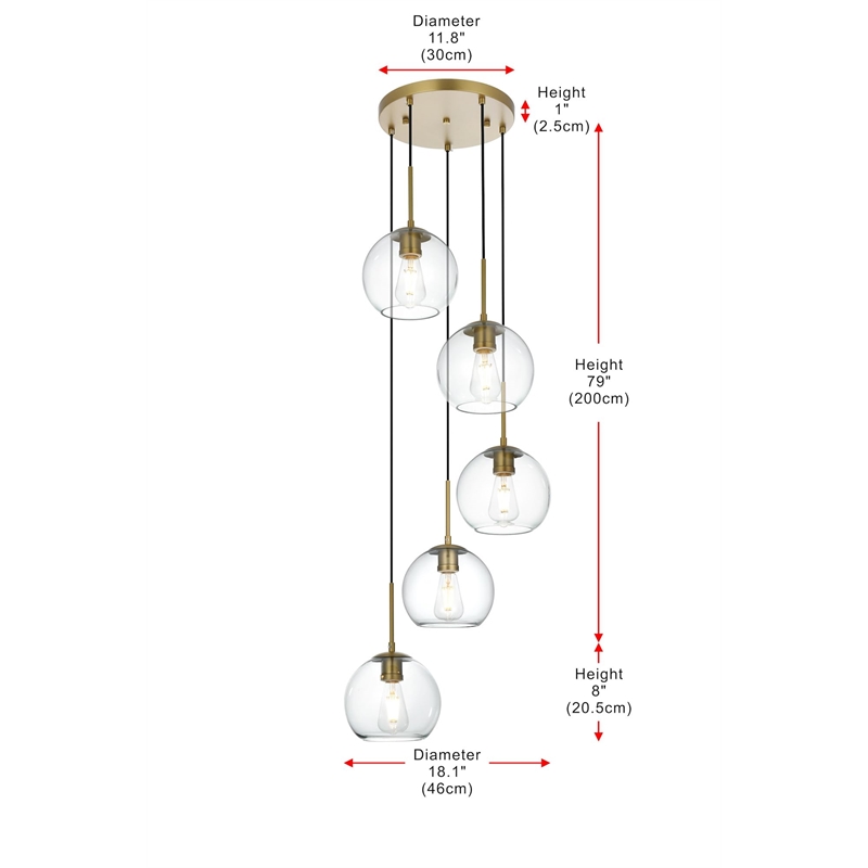 Living District Baxter 5-Light Metal Pendant in Black and Clear Finish