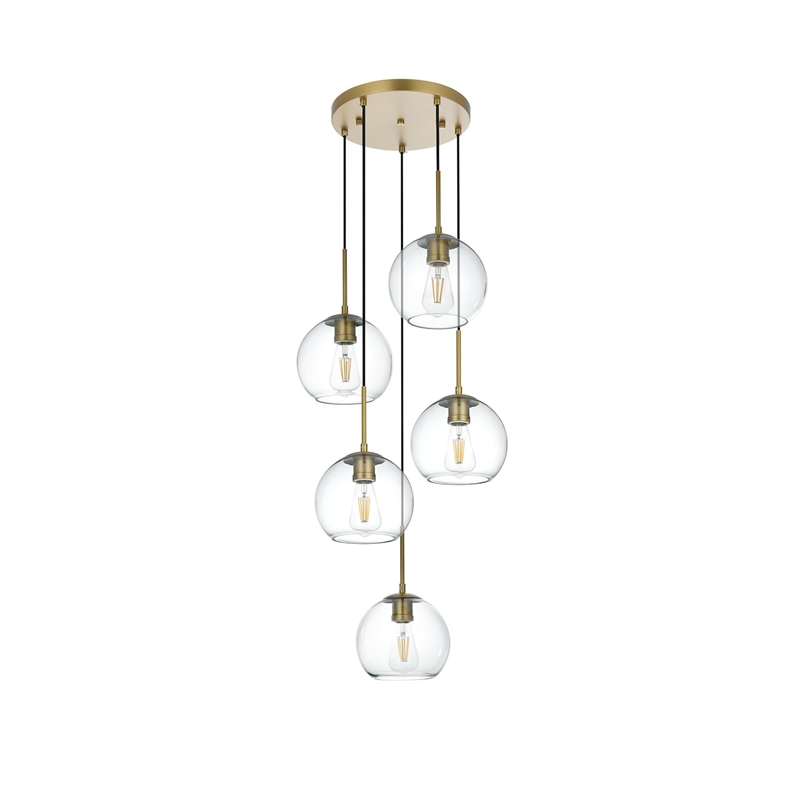 Living District Baxter 5-Light Metal Pendant in Black and Clear Finish