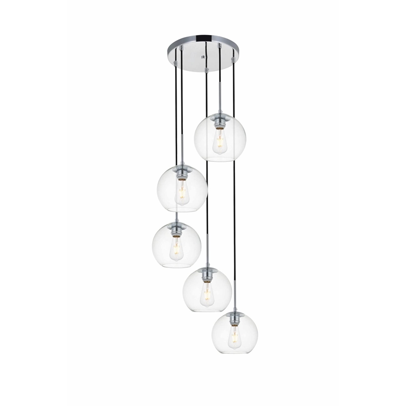 Living District Baxter 5-Light Metal Pendant in Chrome and Clear Finish