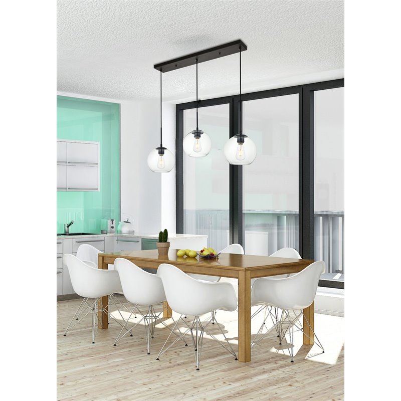Living District Baxter 3-Light Metal Pendant - Black and Clear Finish