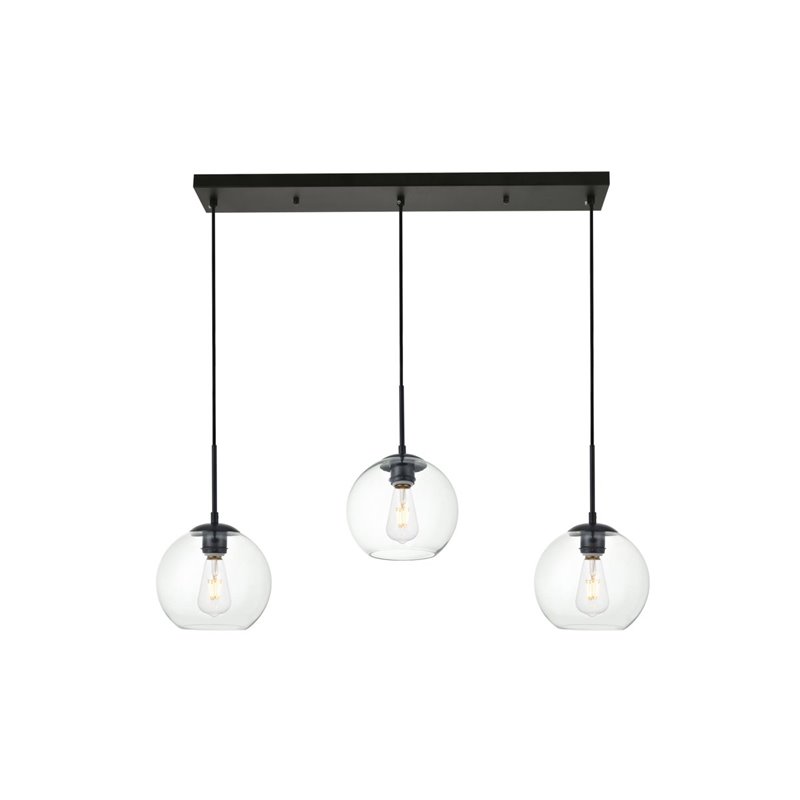 Living District Baxter 3-Light Metal Pendant - Black and Clear Finish