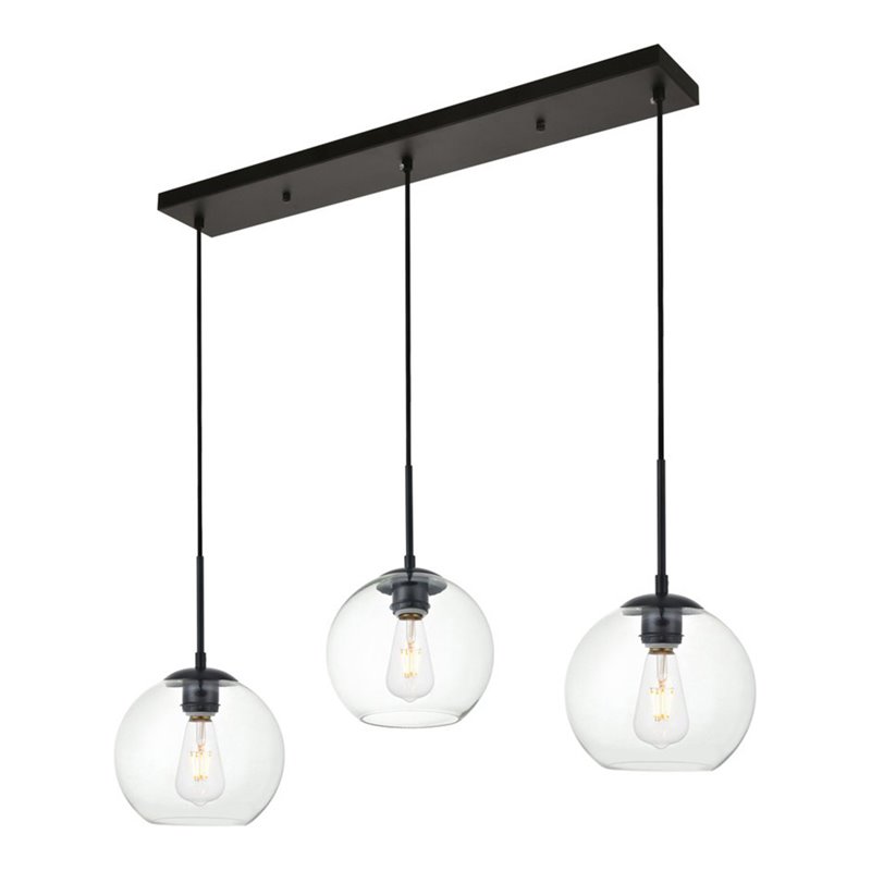 Living District Baxter 3-Light Metal Pendant - Black and Clear Finish