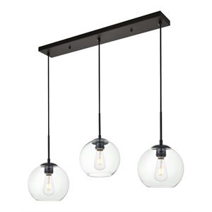 Living District Baxter 3-Light Metal Pendant - Black and Clear Finish