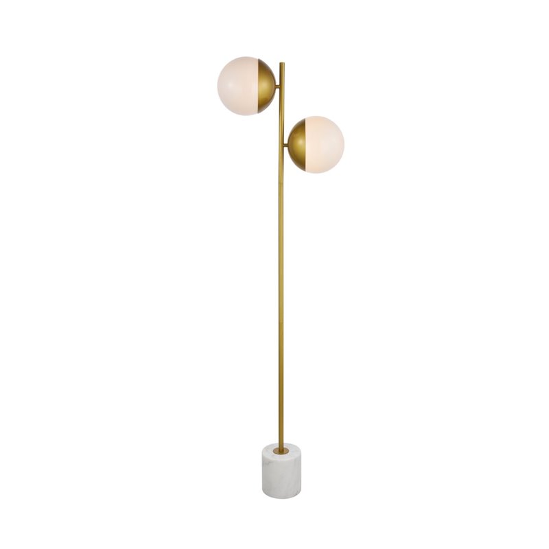 Living District Eclipse 2-Light Metal & Glass Floor Lamp in Brass/Frosted White
