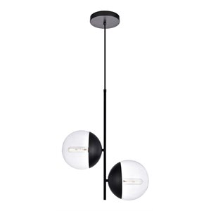 Living District Eclipse 2-Light Metal & Glass Pendant in Black/Clear