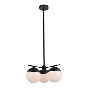 Living District Eclipse 3-Light Metal & Glass Pendant in Black and Frosted White