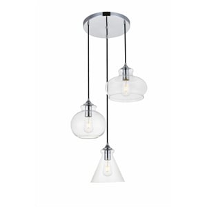 Living District Destry 3-Light Metal Pendant in Chrome and Clear