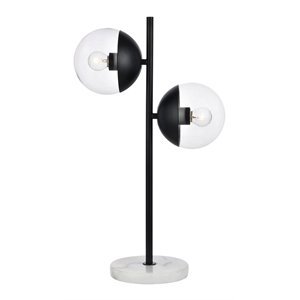 Living District Eclipse 2-Light Metal & Glass Table Lamp in Black/Clear