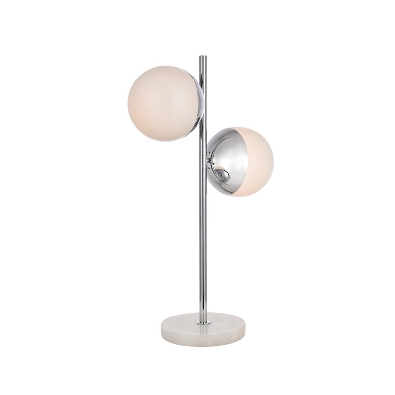 Living District Eclipse 2-Light Metal & Glass Table Lamp in Chrome/Frosted White