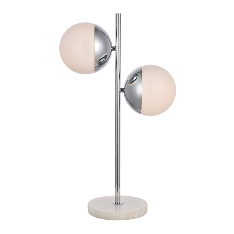 Living District Eclipse 2-Light Metal & Glass Table Lamp in Chrome/Frosted White
