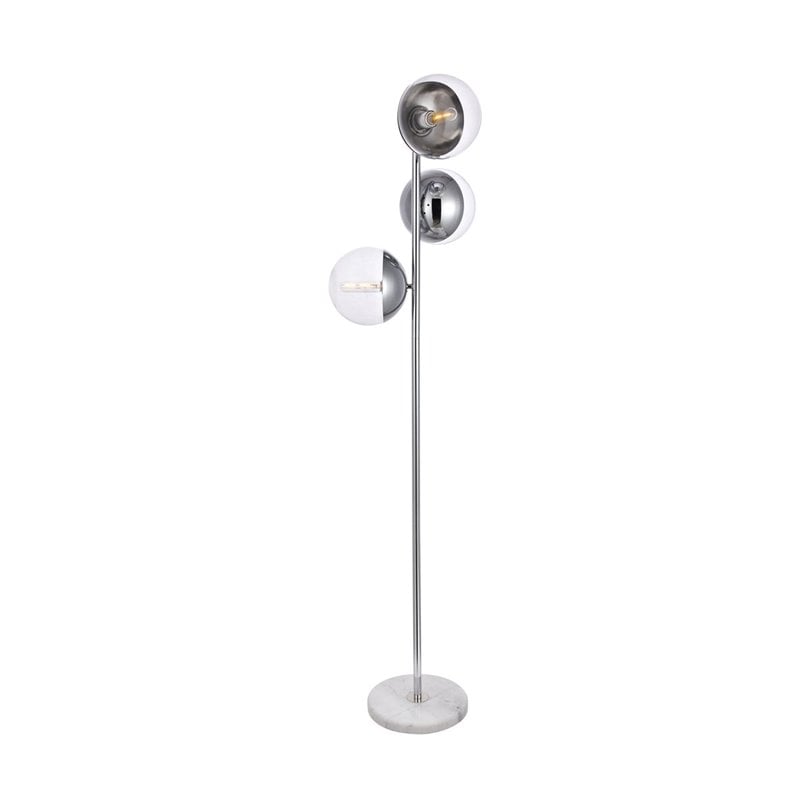 Living District Eclipse 3-Light Metal & Glass Floor Lamp in Chrome/Clear