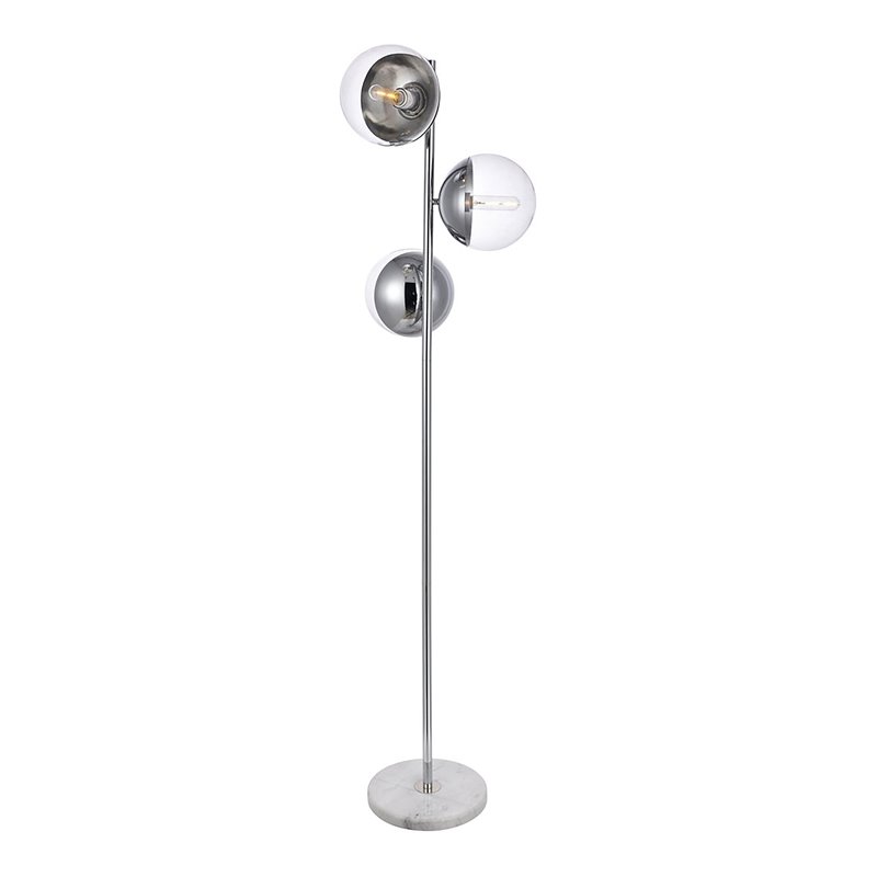 Living District Eclipse 3-Light Metal & Glass Floor Lamp in Chrome/Clear