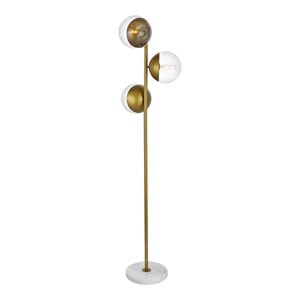 Living District Eclipse 3-Light Metal & Glass Floor Lamp in Brass/Clear