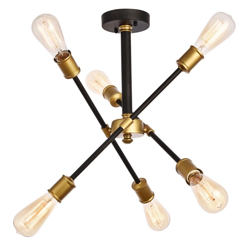 Living District Axel 6-Light Transitional Metal Flush Mount in Black and Brass