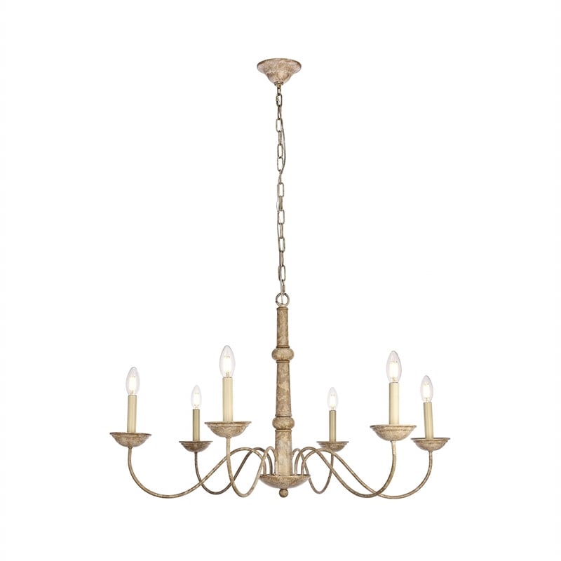 Living District Merritt 6-Light Transitional Metal Chandelier in Weathered Dove