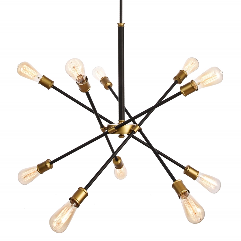 Living District Axel 10-Light Transitional Metal Chandelier in Black and Brass