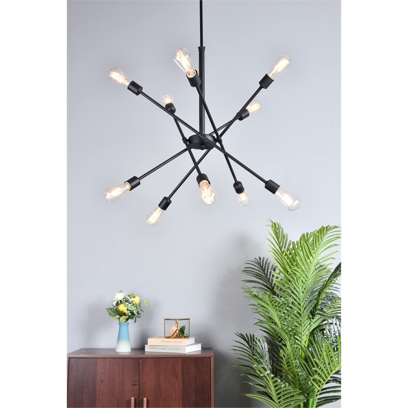 Living District Axel 10-Light Transitional Metal Chandelier in Black and Brass