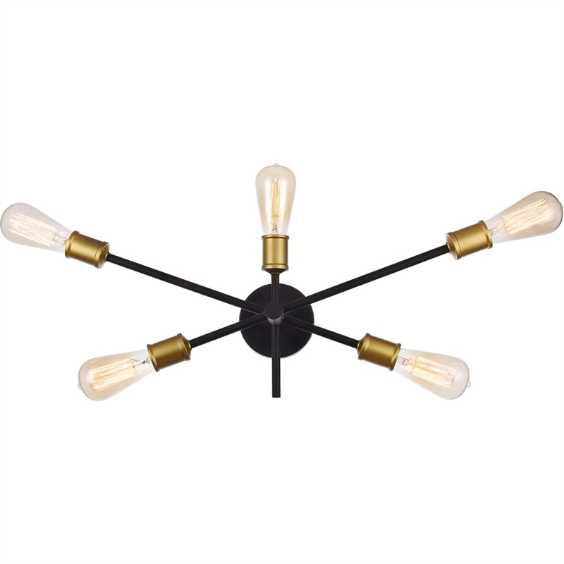 Living District Axel 5-Light Transitional Metal Wall Sconce in Black and Brass