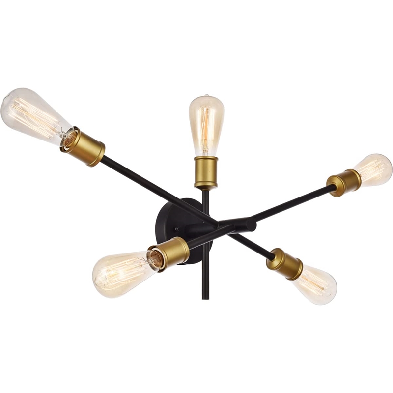 Living District Axel 5-Light Transitional Metal Wall Sconce in Black and Brass