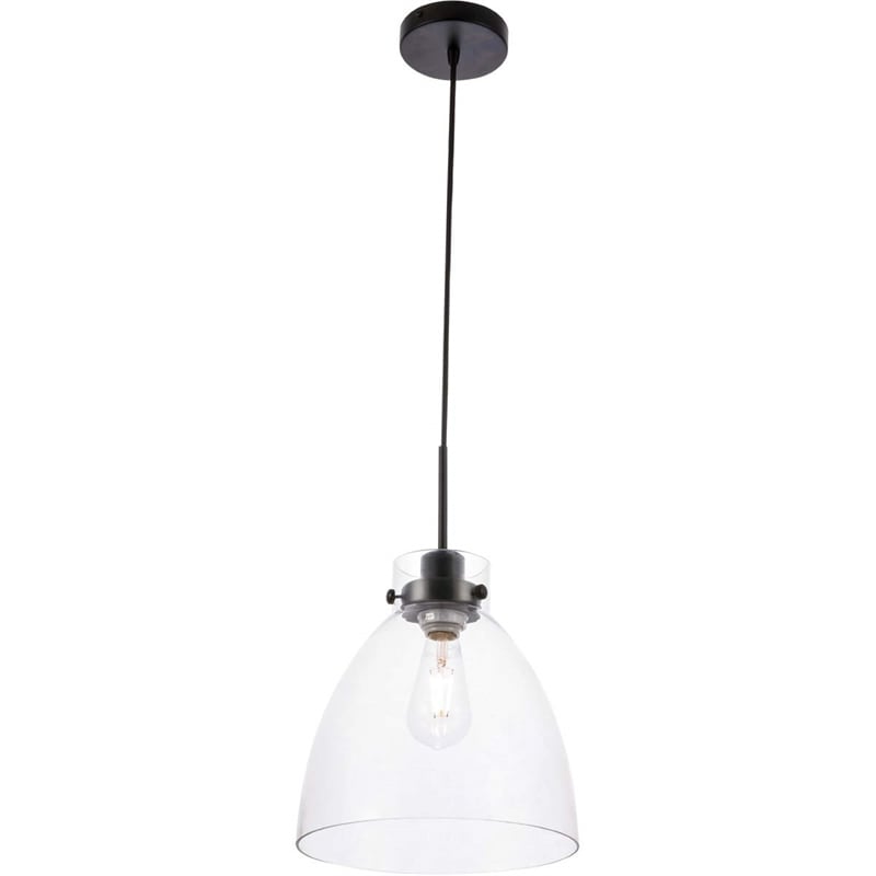 Living District Frey 1-Light Mid-Century Metal Pendant in Black and Clear Glass