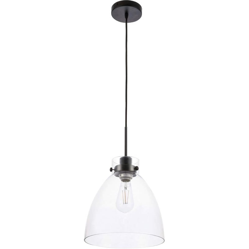 Living District Frey 1-Light Mid-Century Metal Pendant in Black and Clear Glass