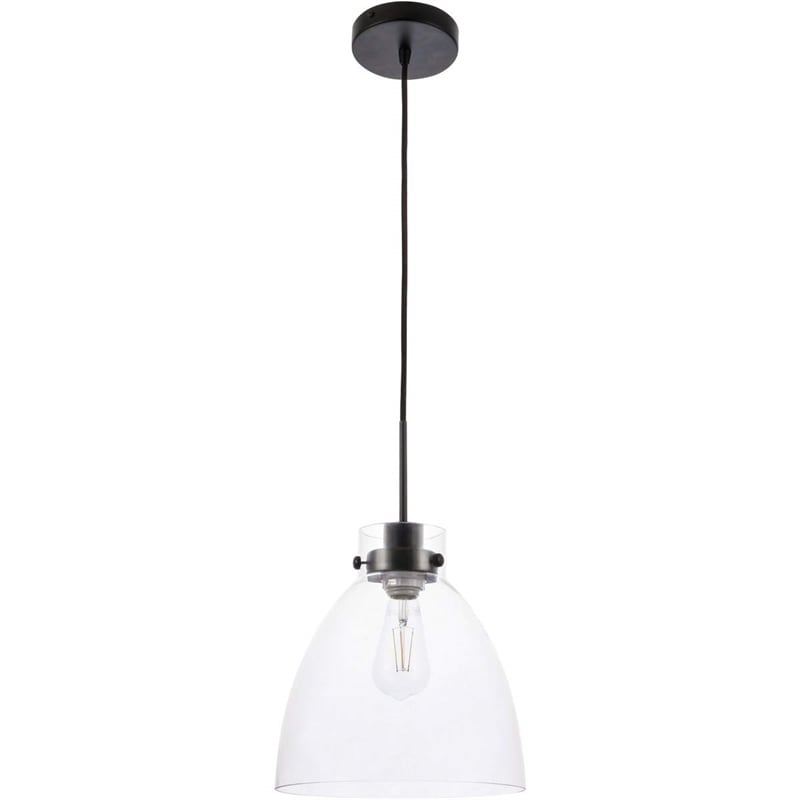 Living District Frey 1-Light Mid-Century Metal Pendant in Black and Clear Glass