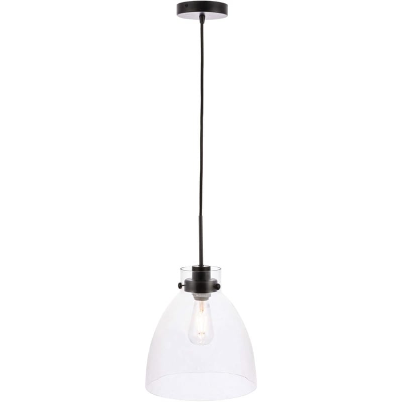 Living District Frey 1-Light Mid-Century Metal Pendant in Black and Clear Glass