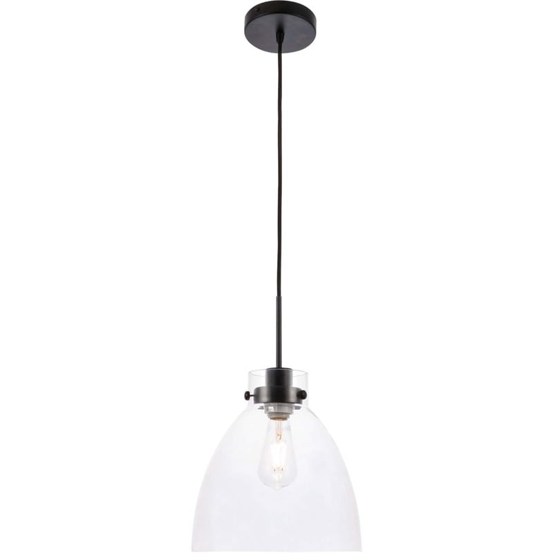 Living District Frey 1-Light Mid-Century Metal Pendant in Black and Clear Glass