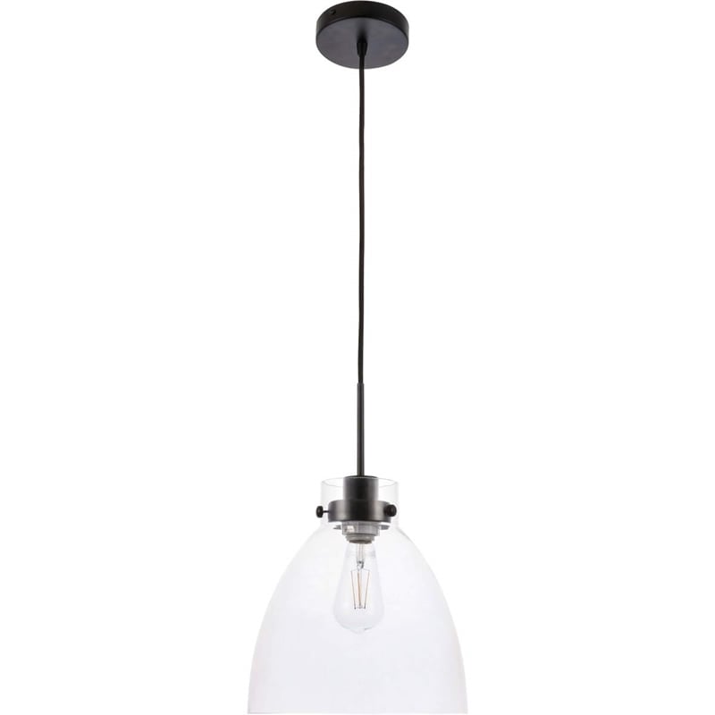 Living District Frey 1-Light Mid-Century Metal Pendant in Black and Clear Glass