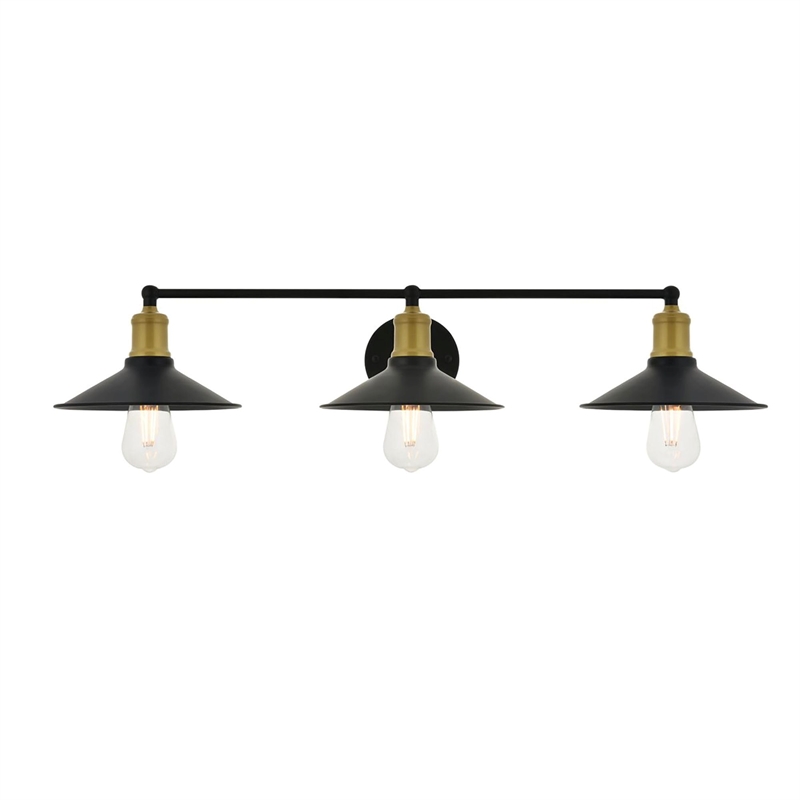 Living District Etude 3-Light Mid-Century Metal Wall Sconce in Brass and Black