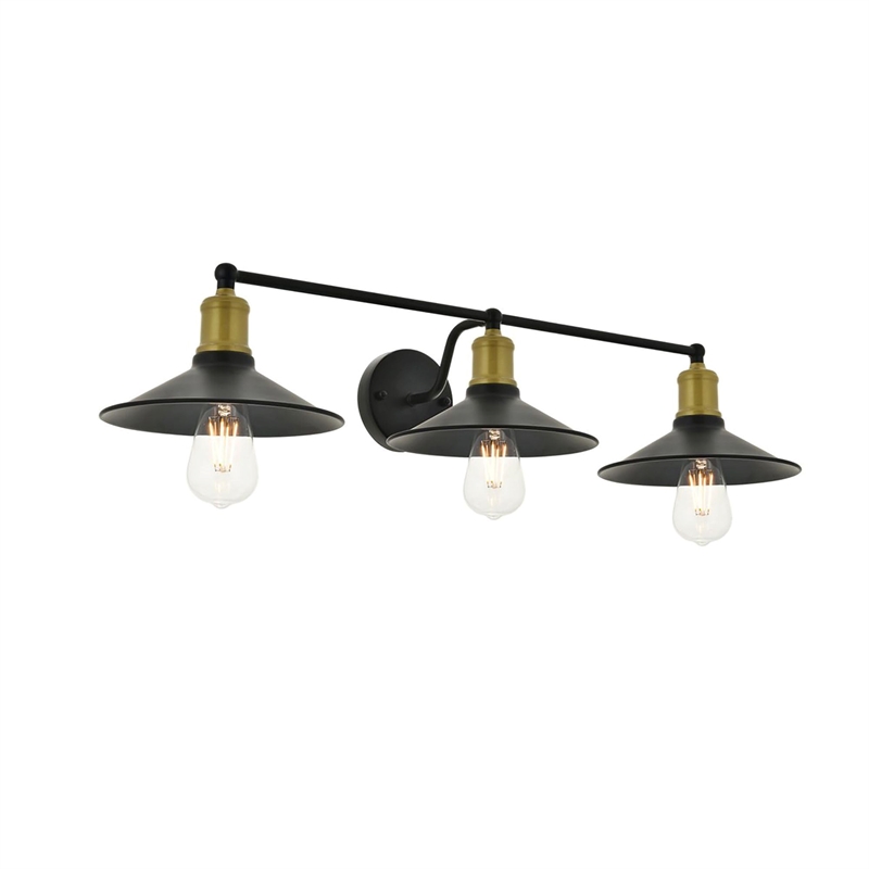 Living District Etude 3-Light Mid-Century Metal Wall Sconce in Brass and Black