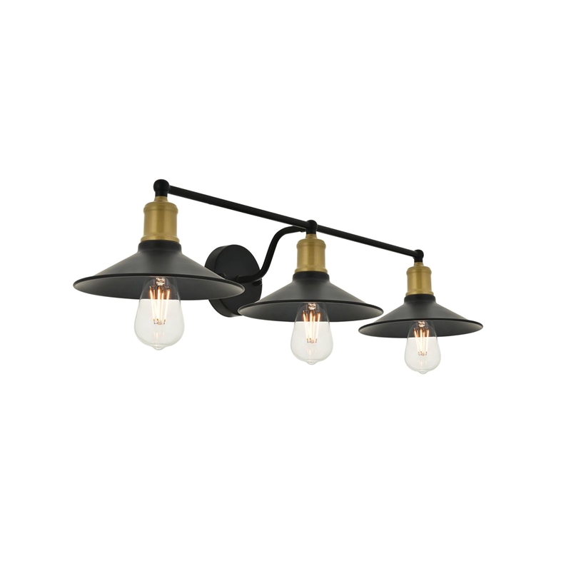 Living District Etude 3-Light Mid-Century Metal Wall Sconce in Brass and Black