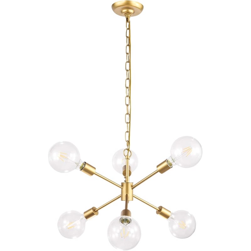 Living District Nolan 6-Light Mid-Century Metal Pendant in Brass