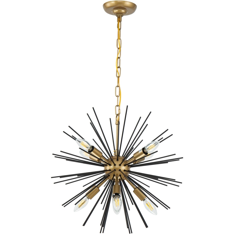 Living District Timber 8-Light Mid-Century Metal Pendant in Brass and Black